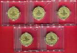 China 5 x 1 Yuan Messing 2008 Lot Olympische Spiele Peking - Maskottchen Stempelglanz in Viereckkapseln & Zertifikate