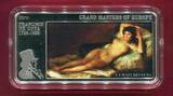 Cook-Inseln 20 Dollars Silber 2010 Grand Masters of Europe - Francisco de Goya La Maja (3 oz, m. Farbauflage) proof in capsule with certificate, orig. packaging