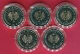 Bundesrepublik Deutschland 5 x 5 Euro Gedenkmünzen A - J 2020 Subpolare Zone komplett Grüner Ring Polymerring A,D,F,G,J BU with capsules