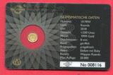 Ruanda, Rwanda 10 FRW Minigoldmünze - 1/200 Unze Gold 2018 Elefant - aus der Serie Icons of the World - Gold Affordable CH UNC in Coincard