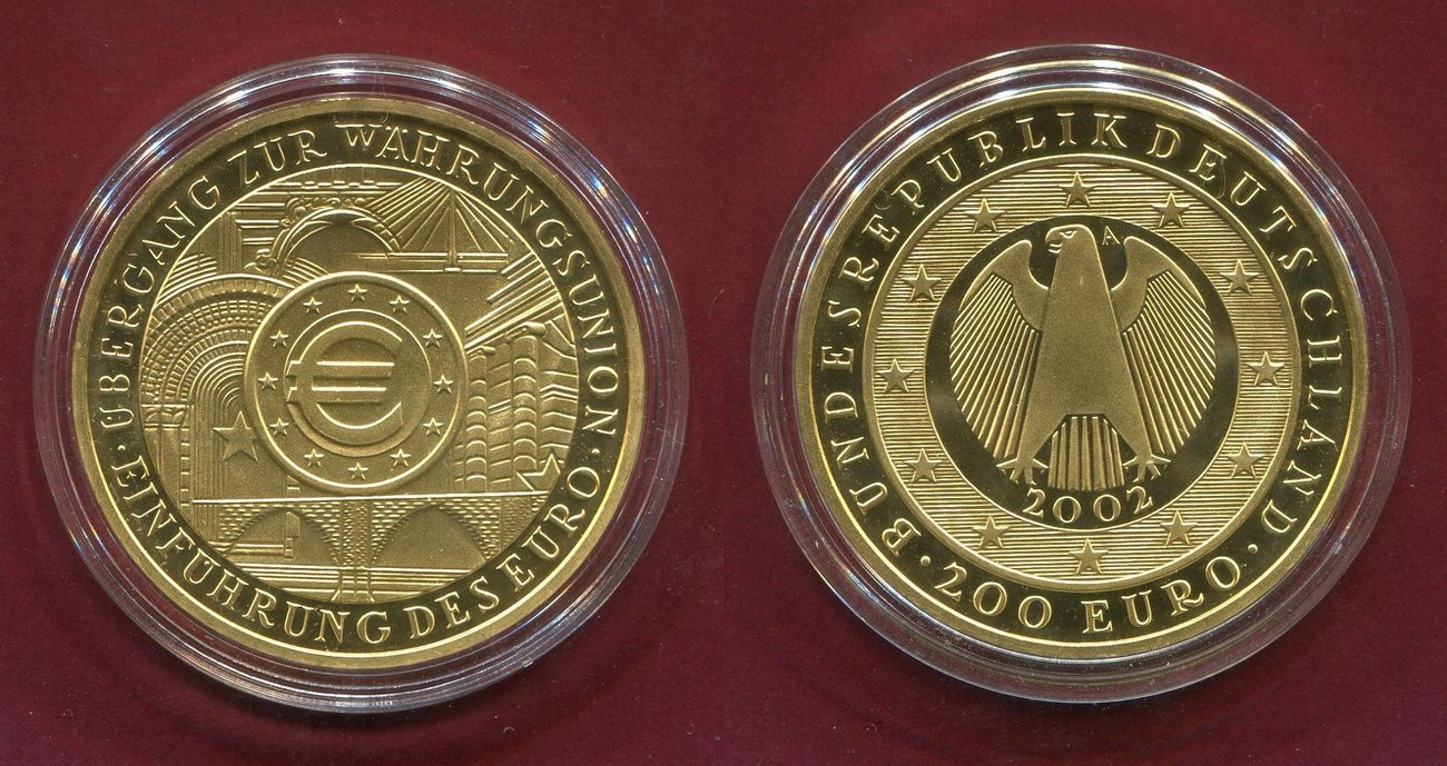 200 Euro Gold 2002 A Deutschland Brd Germany Wahrungsunion Euro