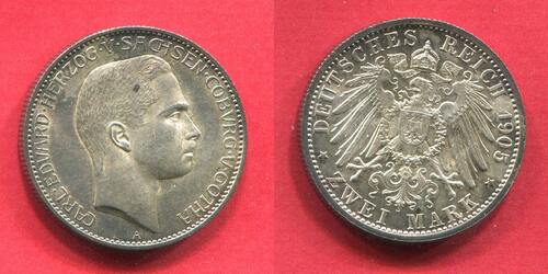 Sachsen Coburg Gotha 5 Mark Silbermünze 1905 Carl Eduard Kursmünze Circulation Coin USA low unc mn s