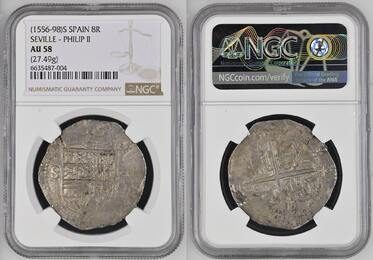 Spain Spanien 8 Reales (1556-98)S Philipp II. 1555 - 1598 Cob Coin Sevilla Mint Pop 1 in 58, only 4 