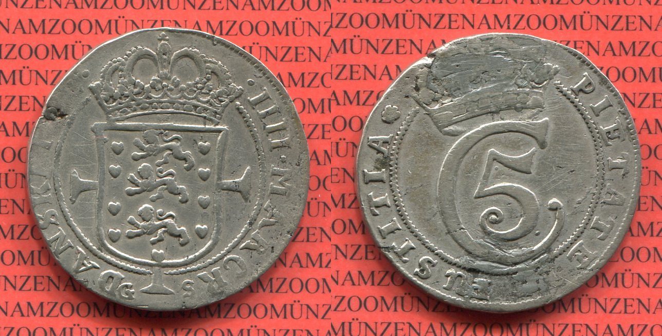 Dänemark Krone 4 Mark 1682 Christian V. 1677-1690 vf corrosion env