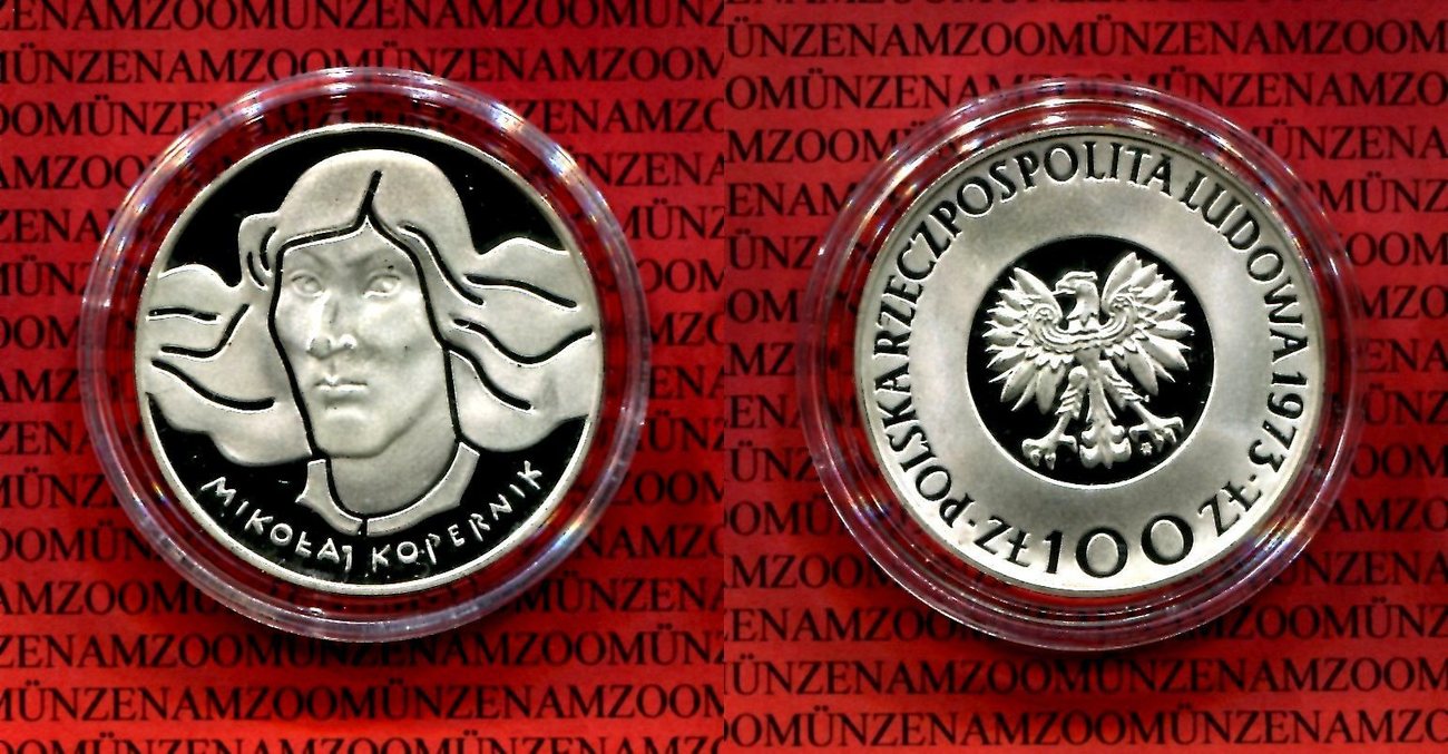 Polen 100 Zloty Silber 1973 500 Geburtstag Nikolaus Kopernikus Proof With Capsule MA Shops