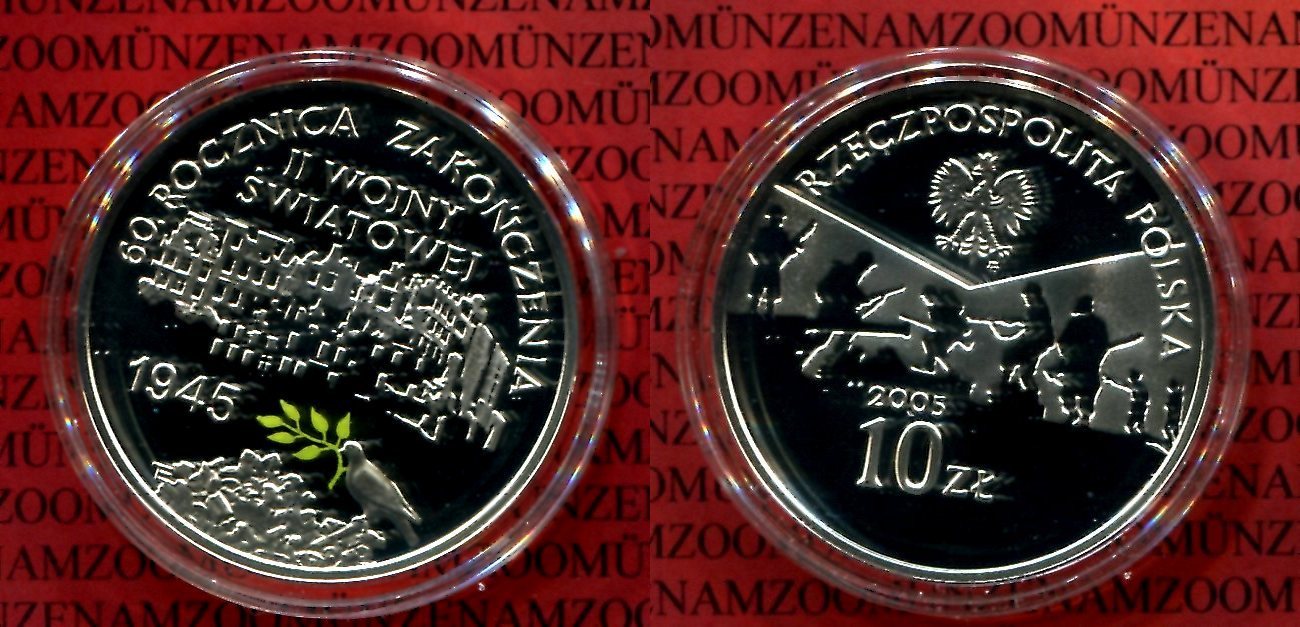 Polen 10 Zloty Silber Teilcoloriert 2005 60 Jahre Kriegsende Proof polen-10-zloty-silber-teilcoloriert-2005-60-jahre-kriegsende-proof