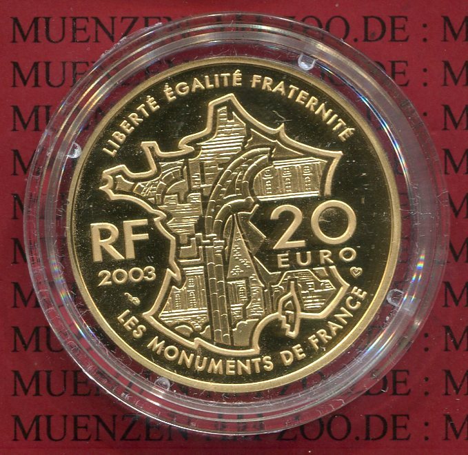 Frankreich France 20 Euro Gold, 1/2 Unze Feingold 2003 Chateau de