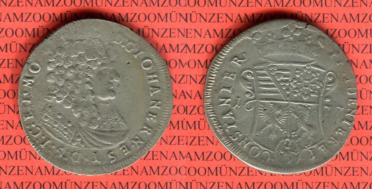 Sachsen-Neu Weimar 2/3 Taler 1677 Johann Ernst 1662-1683 vf inproperly ...