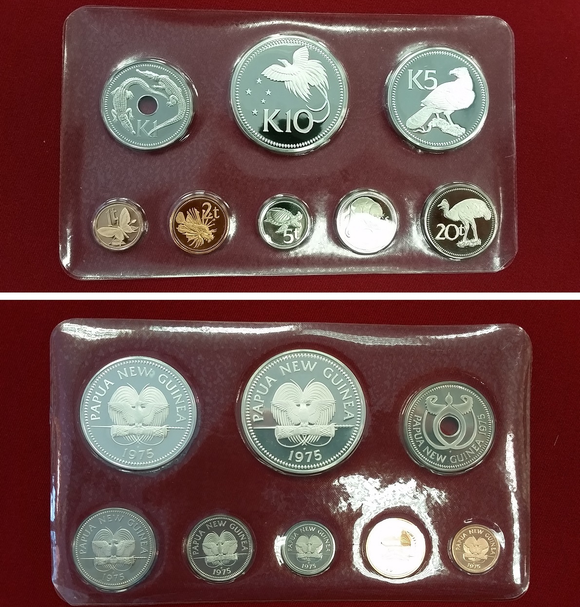 Papua Neu Guinea 1 Toea bis 10 Kinas Proof Set 1975 8 Münzen Tiermotive ...