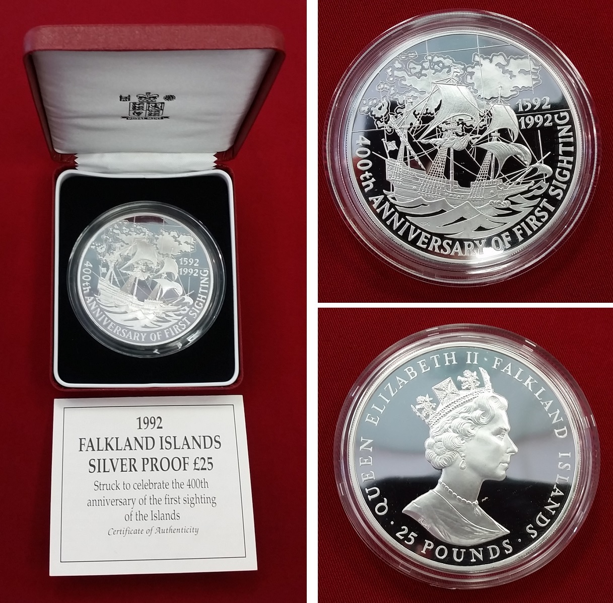 Falkland Inseln 25 Pfund 5 Unzen Silber 1992 400 Jahre Erste Sichtung falkland-inseln-25-pfund-5-unzen-silber-1992-400-jahre-erste-sichtung