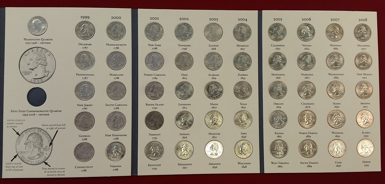 1999-2008 Colorized State Quarters Album Of Fifty