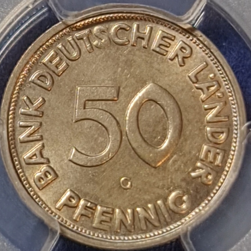 Bank Deutscher Länder 50 Pfennig 1950 G Germany-Federal Rep 50 Pfennig 1950-G Bank Deutscher Länder, selten