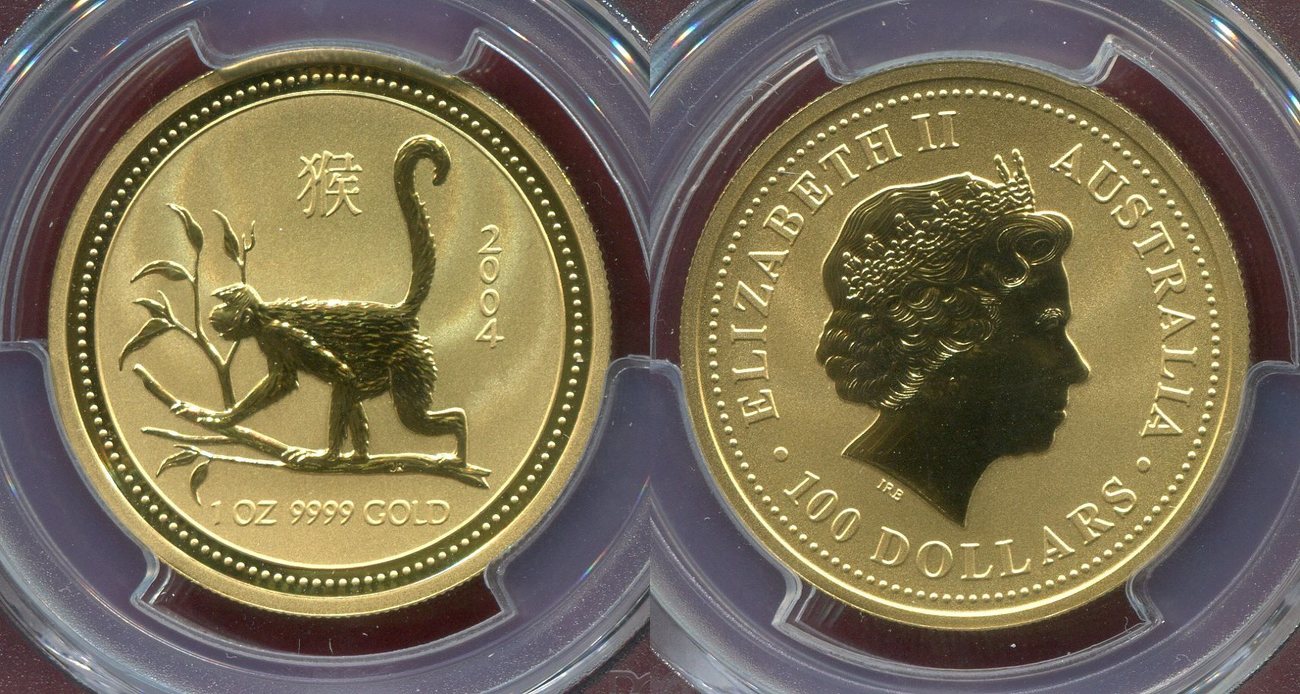 Australia Australien $ 100 Dollars 2004 Jahr des Affen of the Lunar I PCGS MS 69 MA-Shops