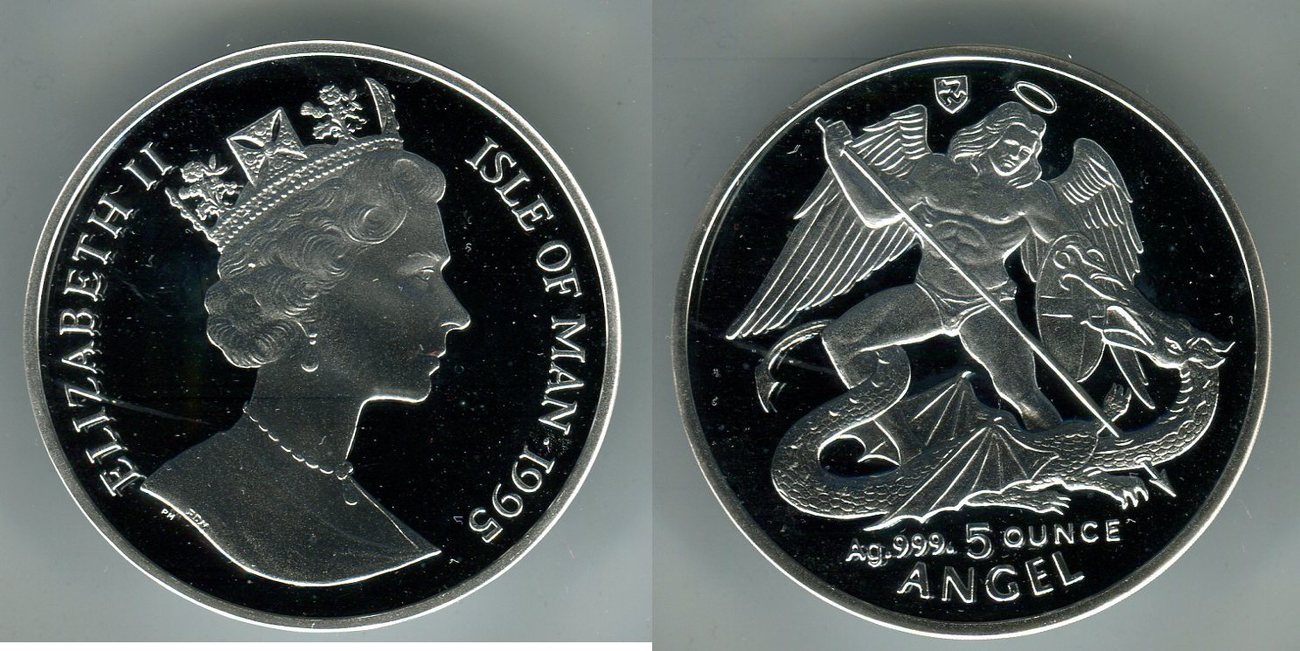 Isle of Man 5 Unzen Silber 1995 Engel mit Drachen Angel Former proof