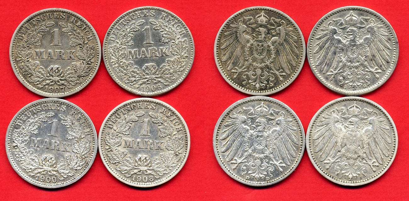 Deutsches Reich 4 Mark (4 Stueck) 1900 bis 1906 Lot 4 Kursmuenzen 1