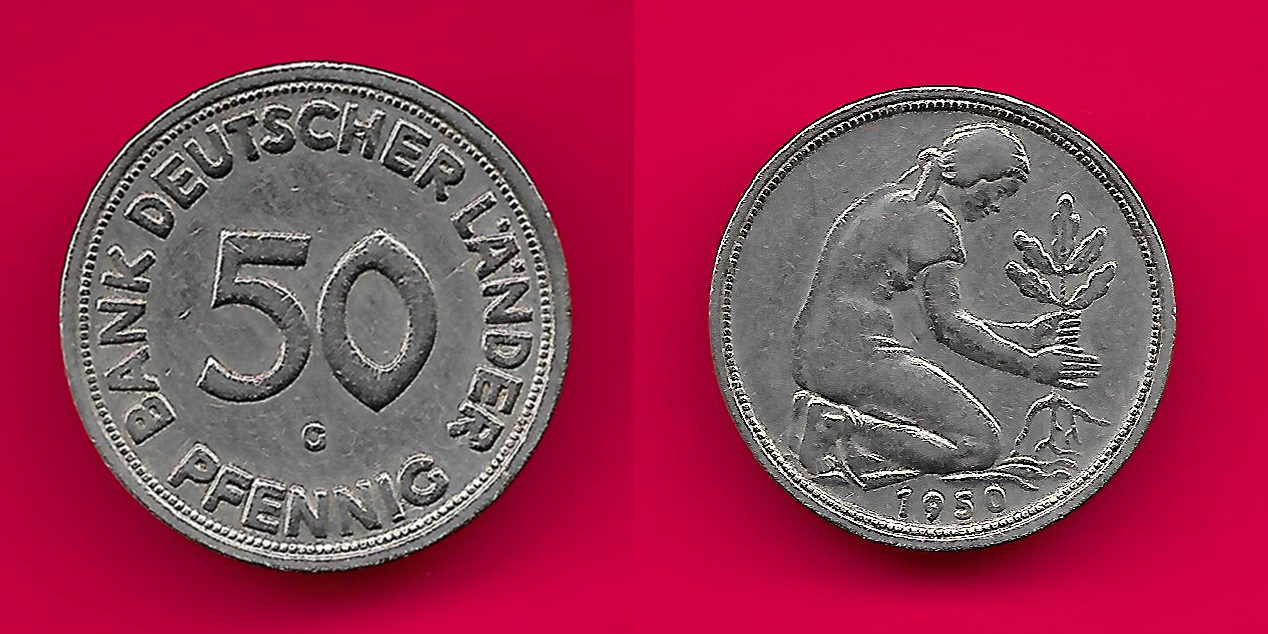 50 Pfennig Bank Deutscher Länder 1950 F www.ma-shops.com
