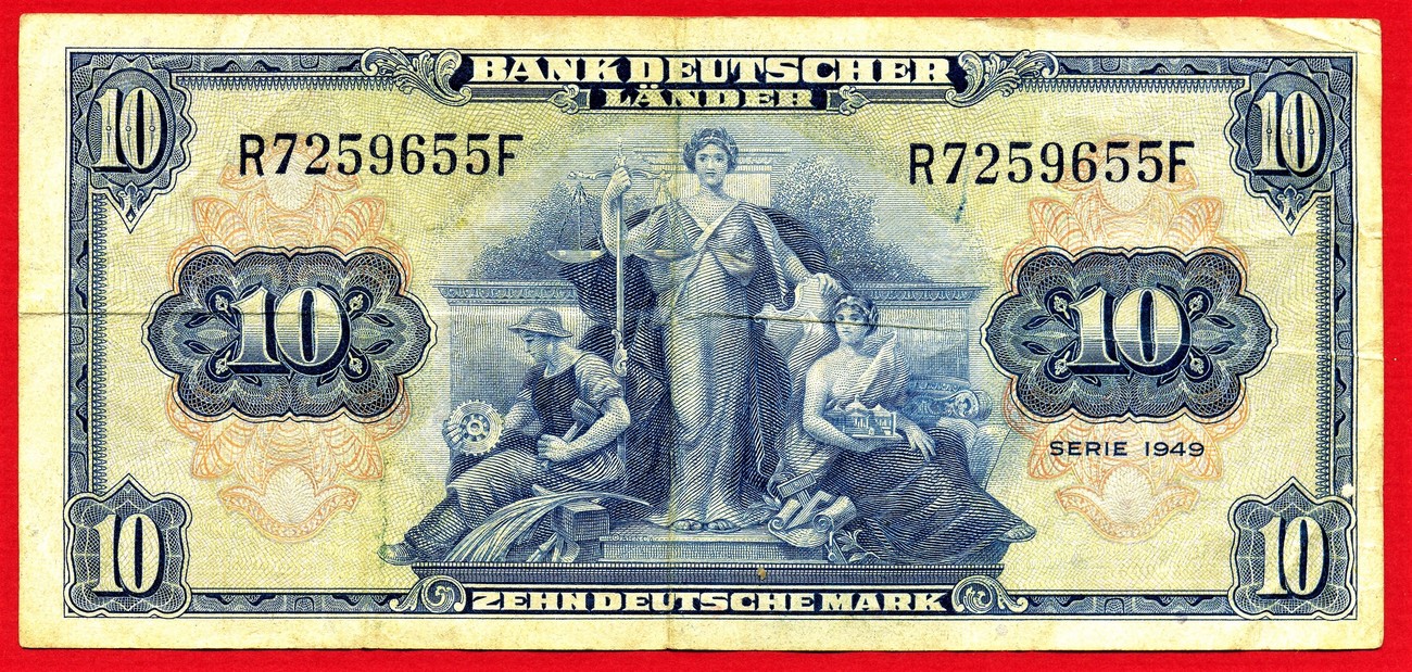 Bank Deutscher Länder 1949 10 Mark Schein Bundesrepublik Deutschland 10 Deutsche Mark 1949 Bank deutscher Laender