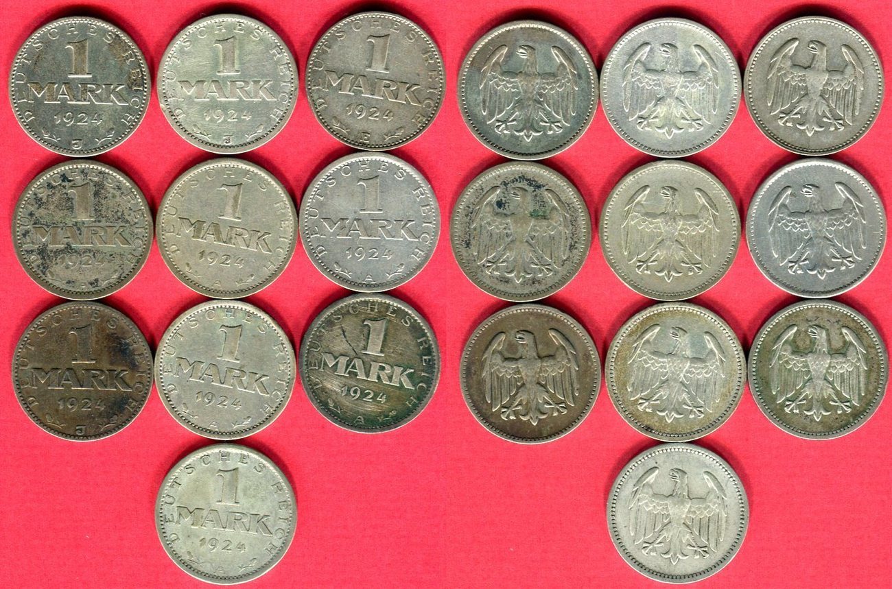 Weimarer Republik 10 X 1 Mark 1924 Lot Kursmünzen Deutsches Reich Ss 