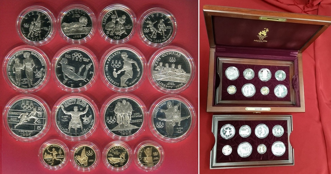 1995-1996 P Atlanta Olympics Eight Coin Silver Set in OGP Proof 