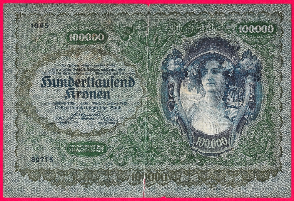 100000 Kronen Oesterreichisch-ungarische Bank 2. Janner 1922 Used see  picture | MA-Shops