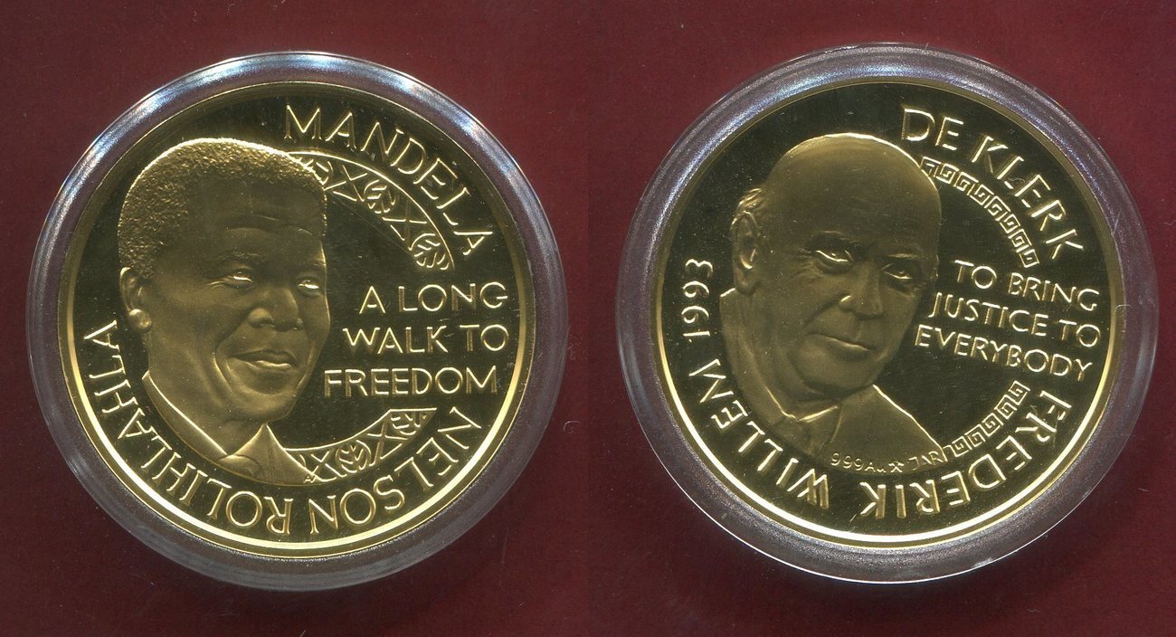 Norwegen Fur Sudafrika South Afrika 1 Unze Gold 1993 Nelson Mandela De Klerk Friedensnobelpreis Nobel Peace Laureate Medallion Proof Ma Shops