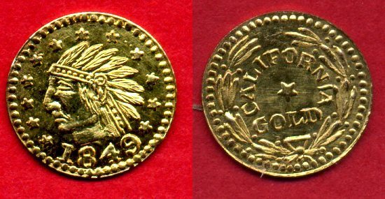 USA California Gold Token mit Zertifikat 1849 Indianer Kopf vz