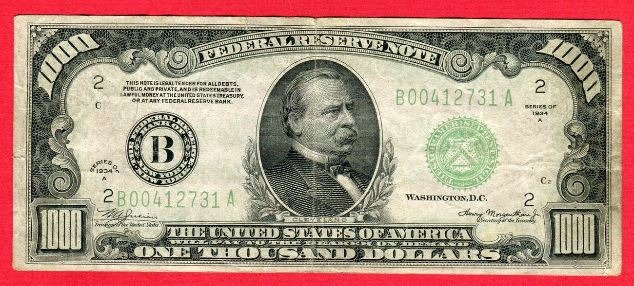 1000 Dollar 1934 A Federal Reserve Bank Note - One ...