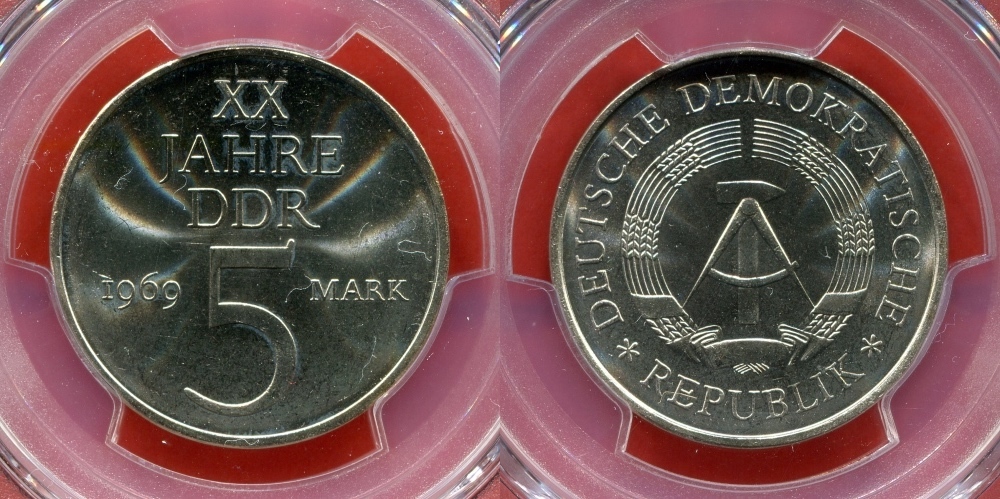 Germany-Democratic Republic 5 Mark Gedenkmuenze 1969 DDR GDR, 20 XX Jahre  Deutsche Demokratische Republik PCGS MS63 | MA-Shops