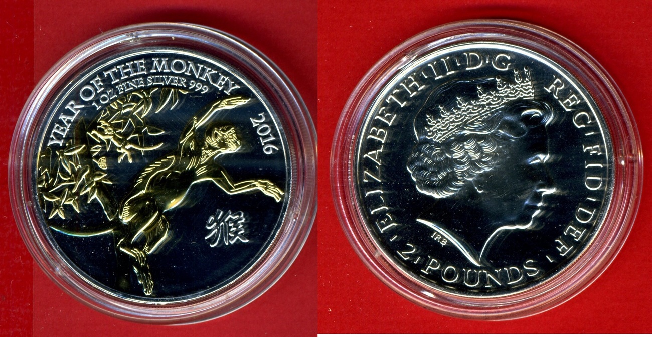 Gro britannien 2 Pfund Teilvergoldung 2016 Lunar Serie Affe Stgl In gro-britannien-2-pfund-teilvergoldung-2016-lunar-serie-affe-stgl-in