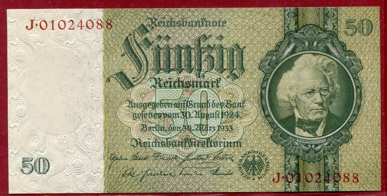 Deutschland 1933 1945 50 Mark Reichsbanknote 1929 1945 Mark 22 1 1929 Hansemann Serie J 1945 Ohne Unterdruck I War Print Ma Shops