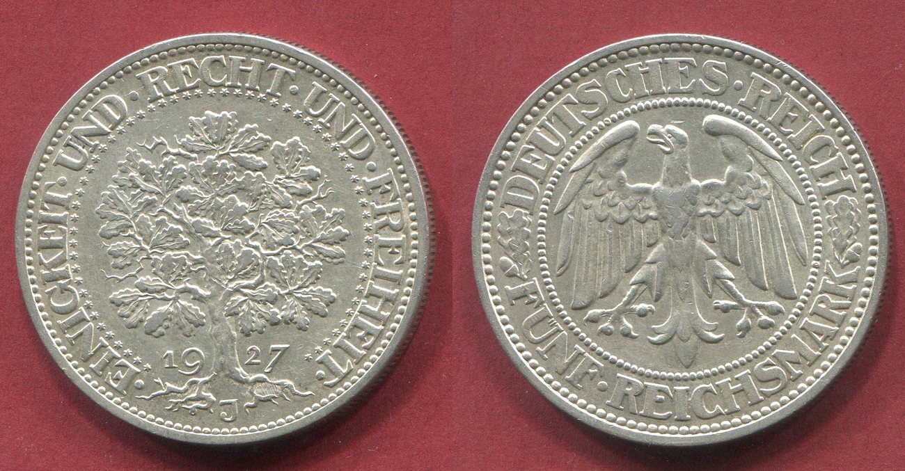 5 Mark Kursmünze Silber 1927 J Weimarer Republik Deutsches ...