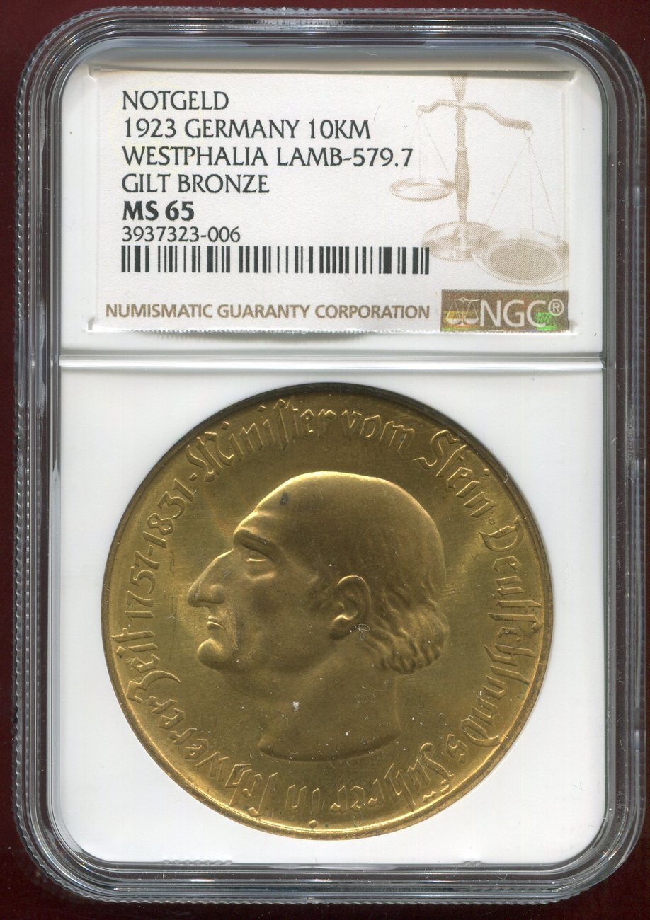 Westphalia Westfalen Notgeld 10000 Mark 1923 Freiherr vom Stein - Schmaler  Randstab NGC MS 65 | MA-Shops