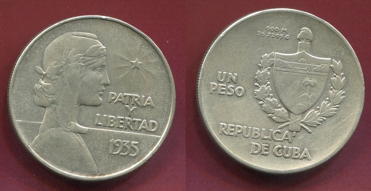 Kuba, Cuba 1 Peso Silber 1935 Patria Y Libertad USA xf | MA-Shops