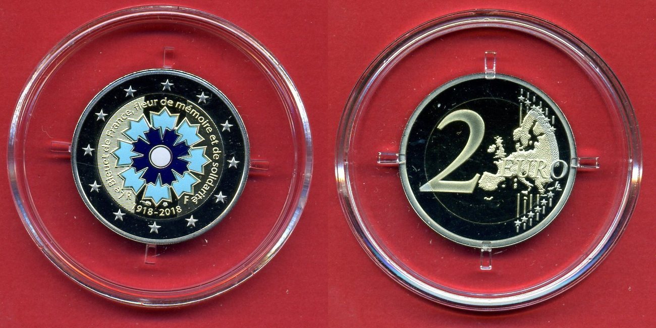 Frankreich 2 Euro Gedenkmünze teilcoloriert 2018 Bleuet de France