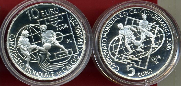 San Marino 5 und 10 Euro 2004 Fußball WM Deutschland 2006 proof | MA-Shops