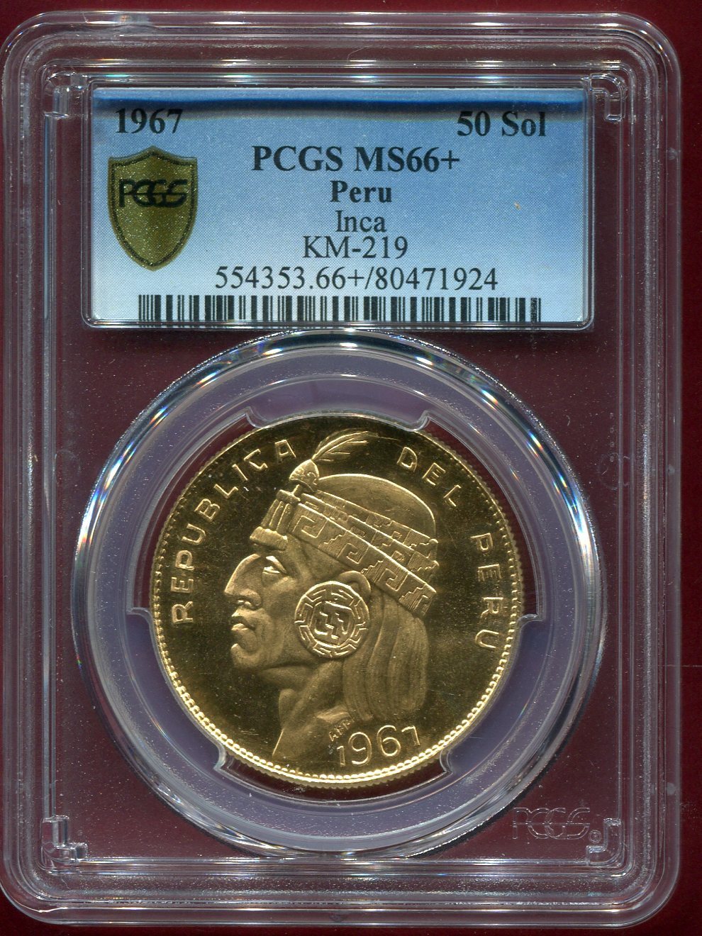 Peru 50 Soles 1967 Inka Kopf PCGS MS 66 + | MA-Shops