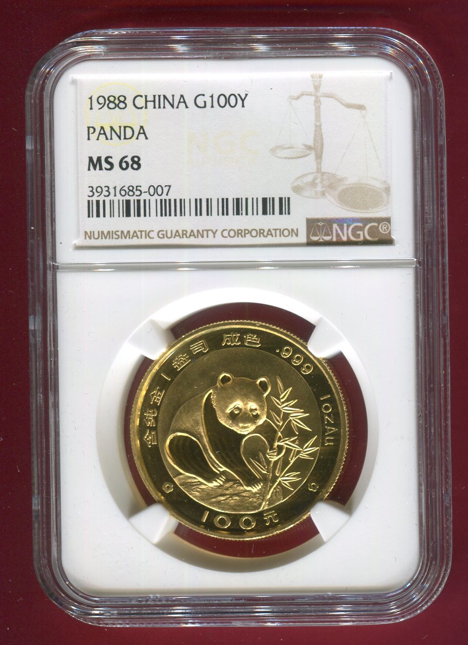 China 100 Yuan Goldmünze 1988 Panda NGC MS 68 | MA-Shops