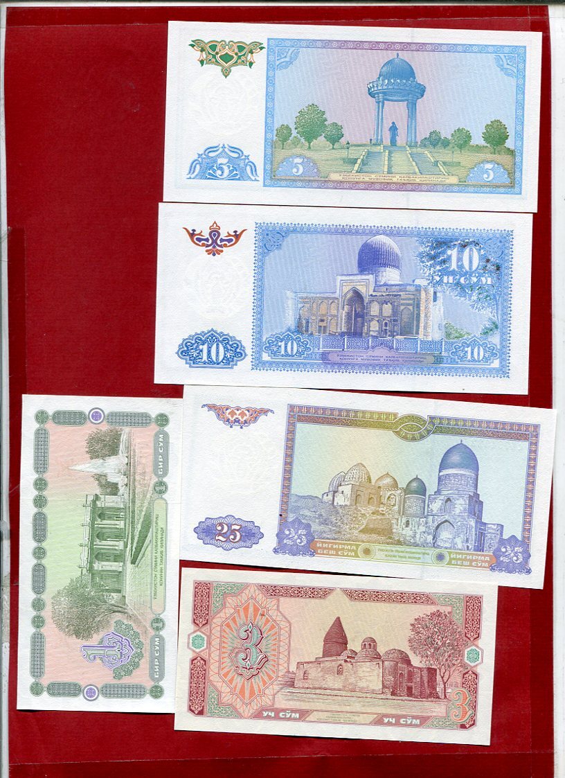 Uzbekistan Usbekistan 1 bis 10000 Som 11Banknotes 1994 ff Lot von 11  Banknoten Geldscheine unc