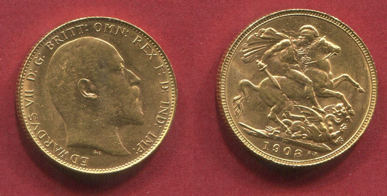 England Great Britain UK Australien Sovereign, 1 Pfund Gold 1908 P
