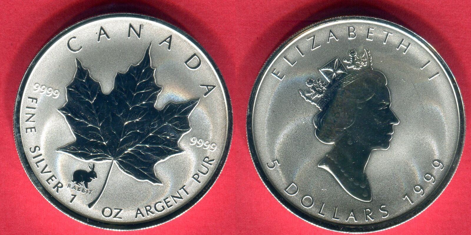 Kanada 5 Dollars Maple Leaf mit Privy Mark 1999 Privy Mark Rabbit - Hase  Chinese Lunar Stempelglanz + Zertifikat | MA-Shops