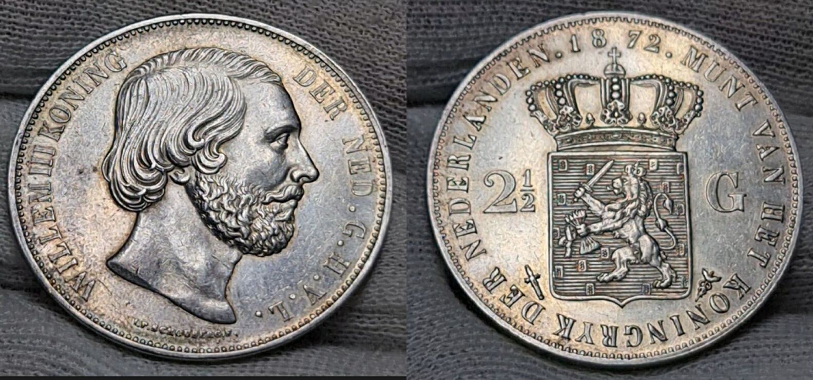 Niederlande Holland Netherlands 2 1 2 Gulden 1872 Wilhelm III Silber AU Cleaned MA Shops