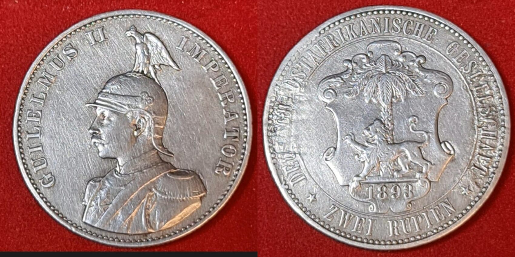 German East Africa DOA Deutsch Ostafrika 2 Rupien 1893 Kaiser