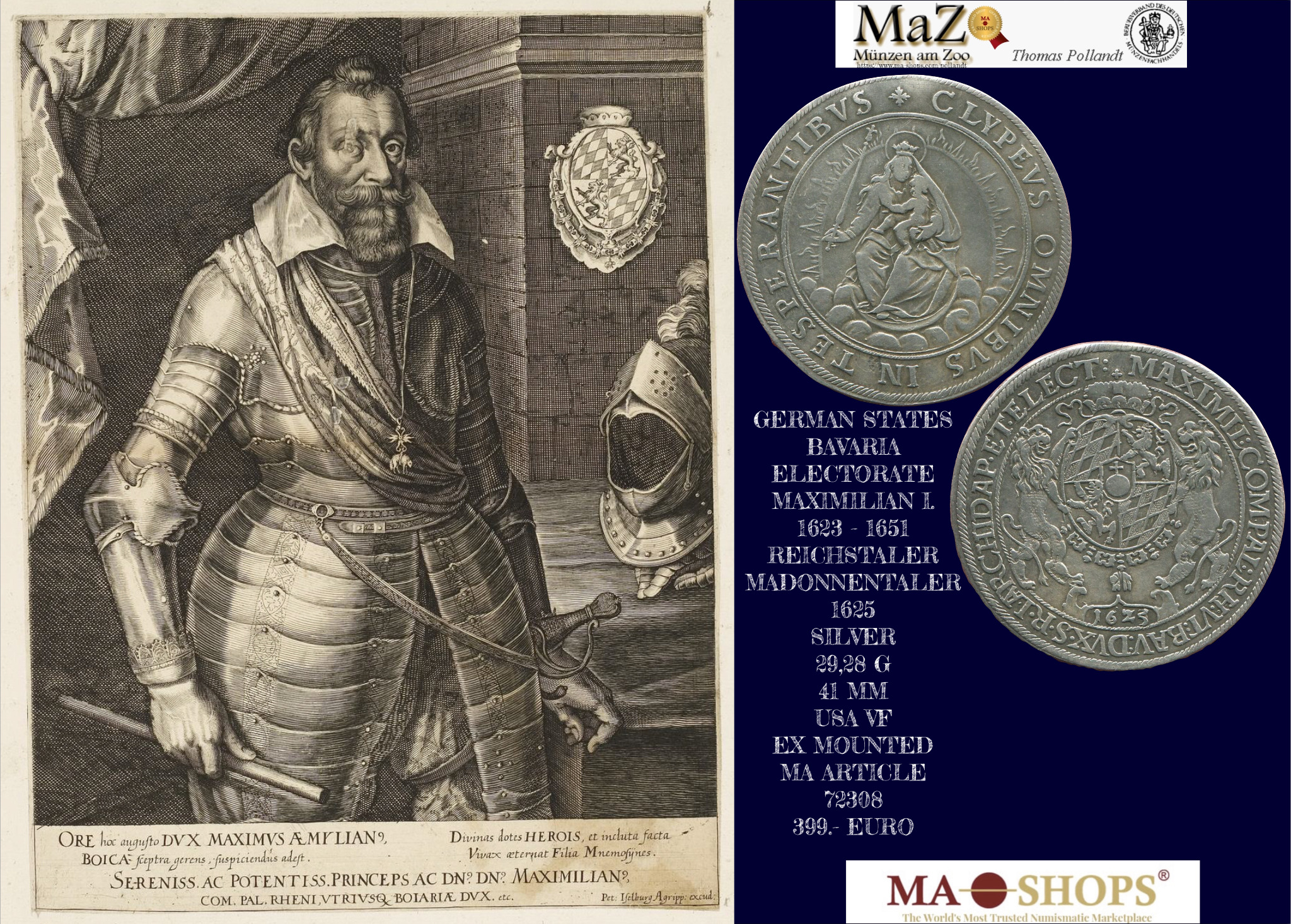 Bayern Kurfürstentum Reichstaler 1625 Maximilian I. Als Kurfürst 1623 ...