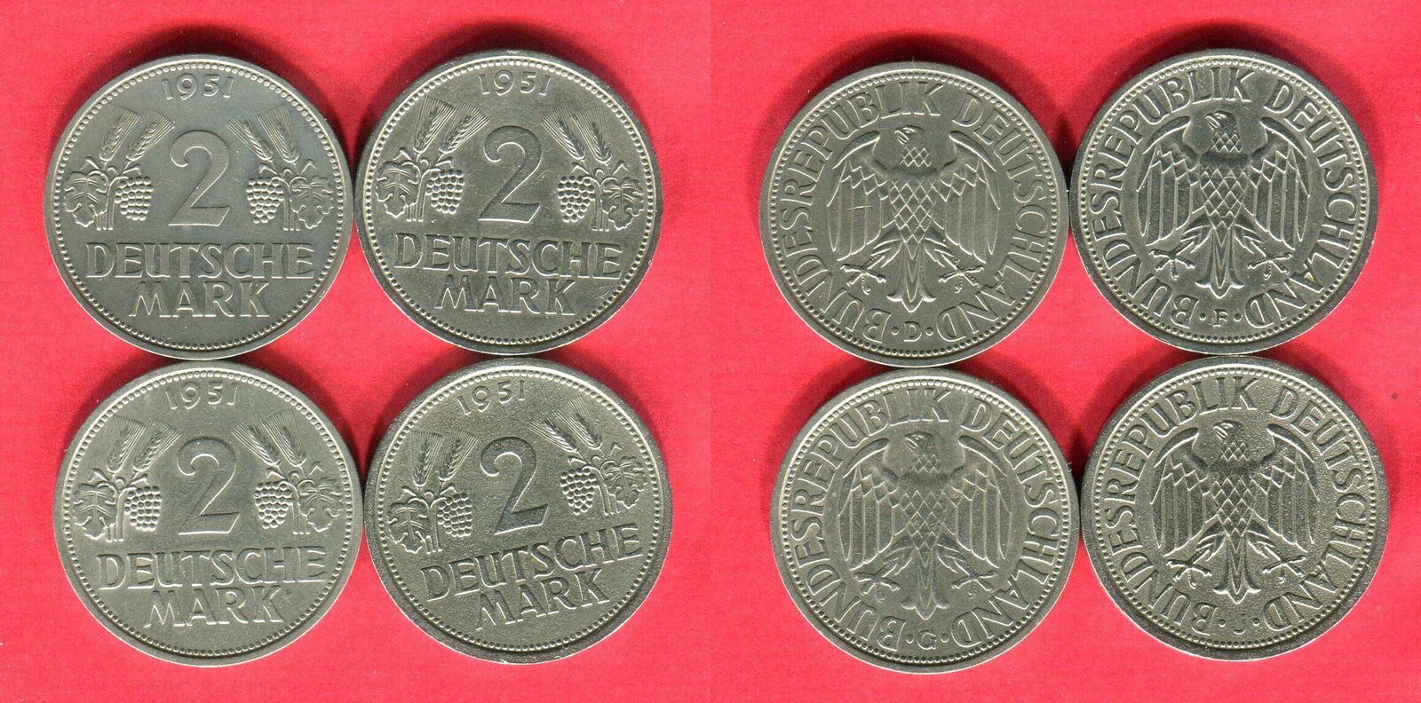 Bundesrepublik Deutschland 4 x 2 DM 1951 D F G J Weintrauben Ähren ...