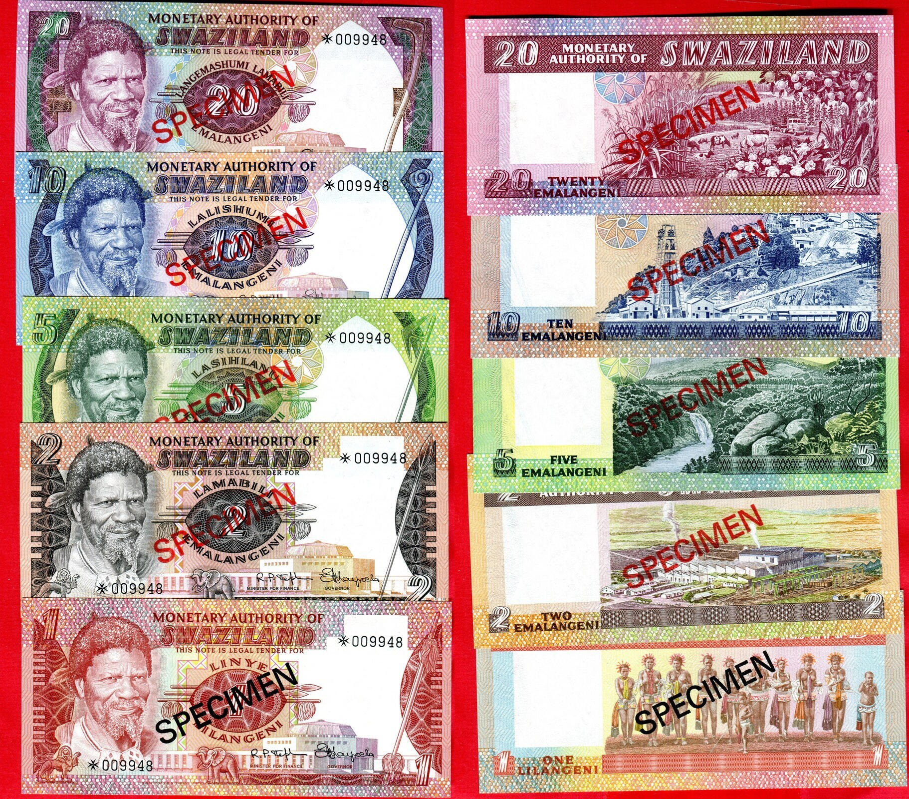 SWAZILAND・SPECIMEN1978年1・2・5・10・20エマランゲ二 ぐらつく