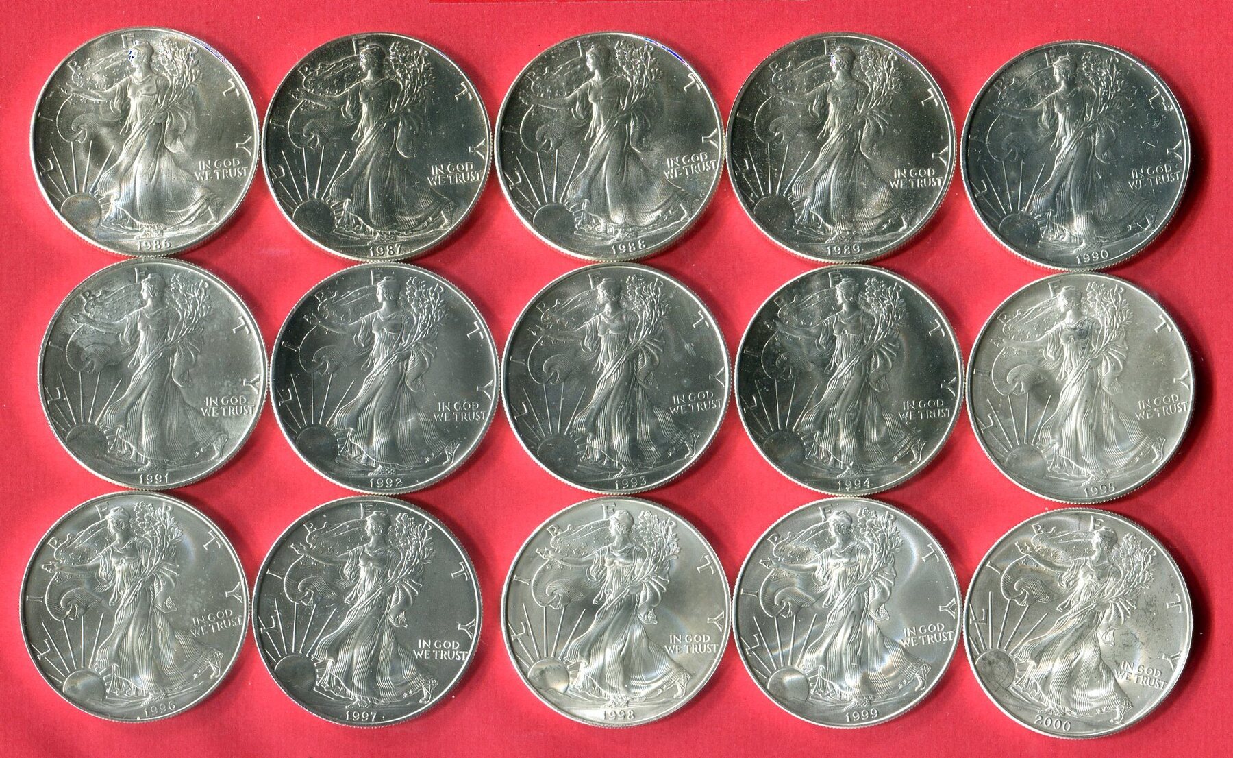 usa-lot-15-x-1-dollar-1986-2000-15-x-1-unze-silver-eagle-bu-with-coin