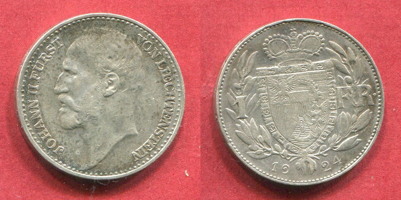 Liechtenstein 1 Franc 1924 Johann II. AU cleaned toned | MA-Shops