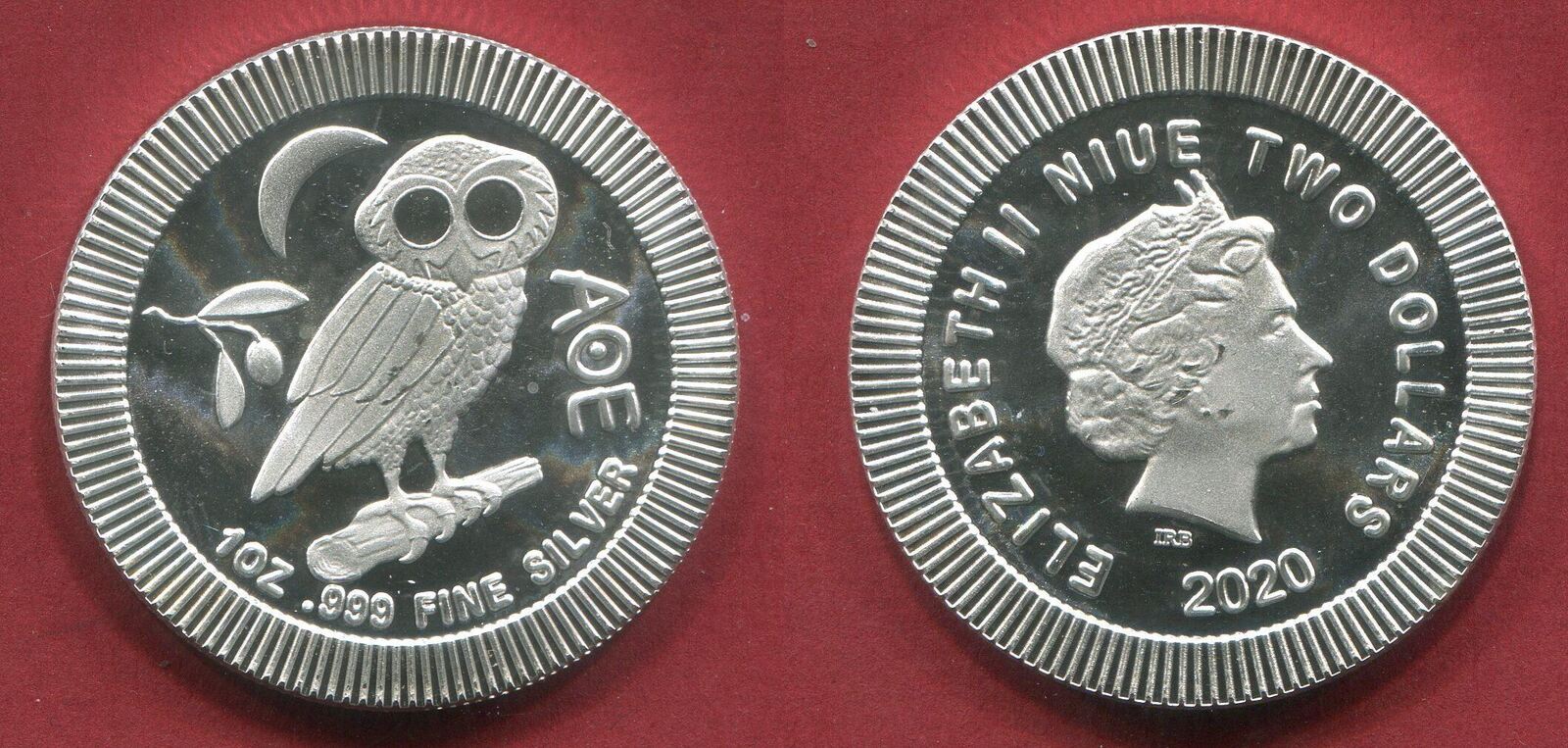 Niue Islands Inseln 2 Dollars 2020 Eule von Athen Athens Owl Uncirculated  min contact marks | MA-Shops