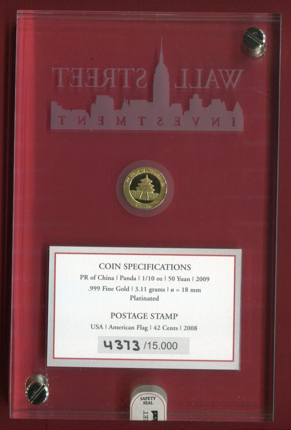 China 50 Yuan 1/10 Unze Gold teilplatiniert 2009 Panda - Wallstreet