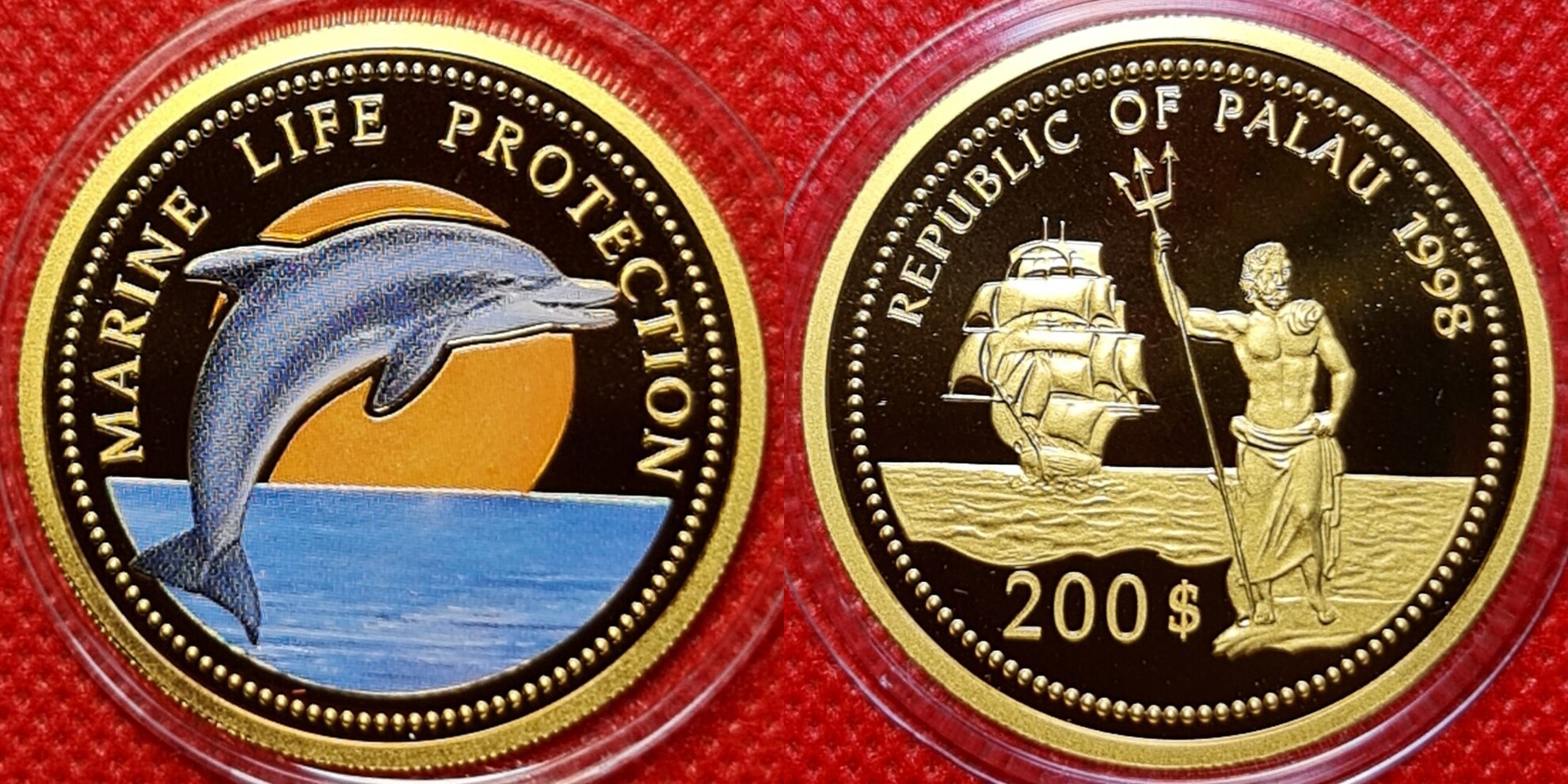 Palau Inseln Islands 200 Dollars Farbmünze Gold 1 Unze 1998 Marine Life